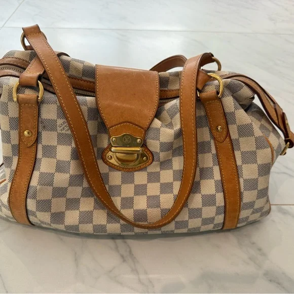 100% Authentic Louis Vuitton Blue and White Damier Azure Checkered Leather Trim - Picture 2 of 6